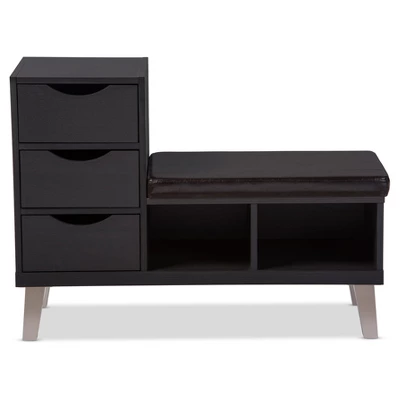 Arielle Modern And Contemporary Wood 3 - Drawer Shoe Entryway Benches With Two Open Shelves - Dark Brown - Baxton Studio 3 Arielle Modern And Contemporary Wood 3 - Drawer Shoe Entryway Benches With Two Open Shelves - Dark Brown - Baxton Studio