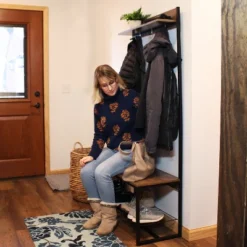 Sunnydaze Decor Sunnydaze Indoor Industrial-Style Hall Tree Bench With Coat/Shoe Rack - MDP Shelves With Powder-Coated Steel Frame - Brown - 67 In -Homcom Crosley Shop GUEST f780943a c579 4355 ae08 529a9f65e39b