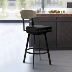 30" Frisco Faux Leather Metal Barstool Black/Gray Wood Back - Armen Living -Homcom Crosley Shop GUEST f7854109 8280 486e b039 f7f99f83dc86