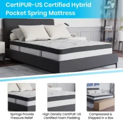 Flash Furniture Brighton Tufted Upholstered Platform Bed With 10 Inch CertiPUR-US Certified Foam And Pocket Spring Mattress -Homcom Crosley Shop GUEST f7a880dc 19bc 4db4 ba70 f8a3dffe15a8