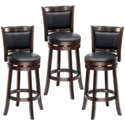 HOMCOM Classic Bar Stool Swivel Barstool With PU Leather Upholstered Mid-Back And Footrest, 30.25 Inch Seat Height, Set Of 3, Black -Homcom Crosley Shop GUEST f85272c6 452f 4d12 ba92 64a122472954