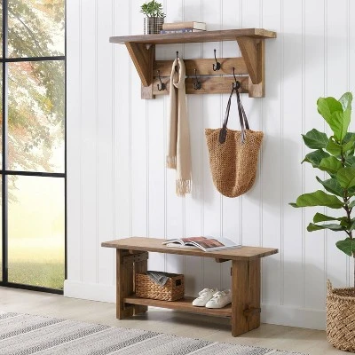 40" Bethel Acacia Wood Bench And Coat Hook With Shelf Natural - Alaterre Furniture 3 40" Bethel Acacia Wood Bench And Coat Hook With Shelf Natural - Alaterre Furniture