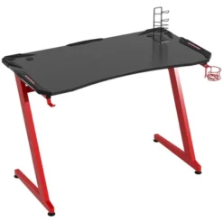 HOMCOM 48 Inch Gaming Desk With Large Tabletop, Racing Computer Desk With Cup Holder And Headphone Hook, Black / Red -Homcom Crosley Shop GUEST fbbe75be 4714 411e 8c28 9090ae3b0252