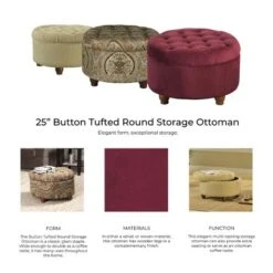 Button Tufted Round Storage Ottoman Brown Paisley - HomePop -Homcom Crosley Shop GUEST fe5cddd0 a372 49eb 8f10 cf400b80b95c
