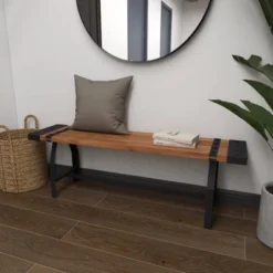 Industrial Metal And Brown Wood Bench Brown - Olivia & May -Homcom Crosley Shop GUEST fe96088f c947 4945 8db2 d671fa2ef579