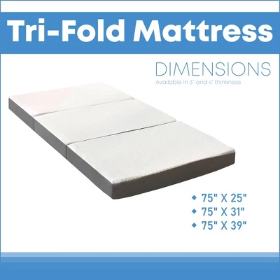 Continental Sleep 4-Inch Portable Tri Folding Gel Memory Foam Mattress | Breathable Mesh Sides With Ultra Soft, Removable And Washable Cover, 31". 6 Continental Sleep 4-Inch Portable Tri Folding Gel Memory Foam Mattress | Breathable Mesh Sides With Ultra Soft, Removable And Washable Cover, 31". - Image 4