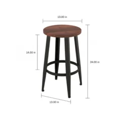 Hastings Home Counter Height Backless Stools With Metal Base And Wooden Seat, Dark Walnut, Set Of 2